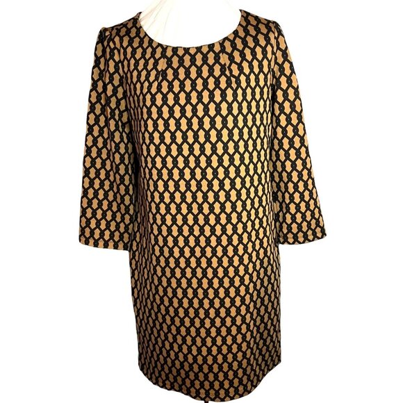 Vivienne Tam Dresses & Skirts - Vivienne Tam Geometric Print Black & Tan Dress With 3/4 Sleeves Size 10 Vintage